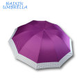 Big Indonesia Market Heißer Verkauf Werbe Tragbare 3 Falten Regen Reise Regenschirm Weiß mit Roten Tupfen